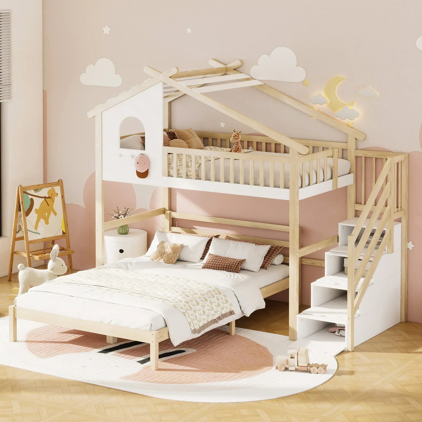 Lit cabane double bois - Enfant