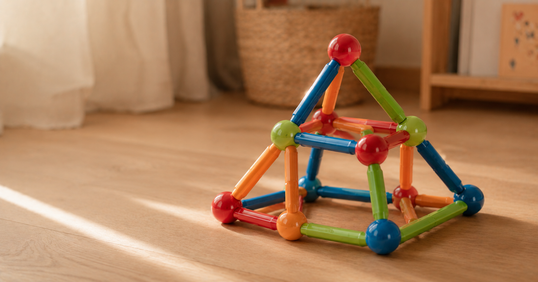 Jeu magnétique Montessori barres et boules — construction 3D colorée pour enfant dès 3 ans