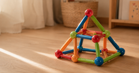 Jeu magnétique Montessori barres et boules — construction 3D colorée pour enfant dès 3 ans
