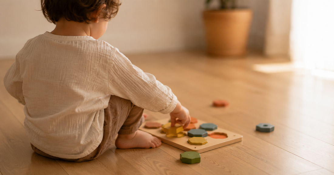 Enfant de 2 ans faisant un puzzle Montessori en bois - sélection des indispensables