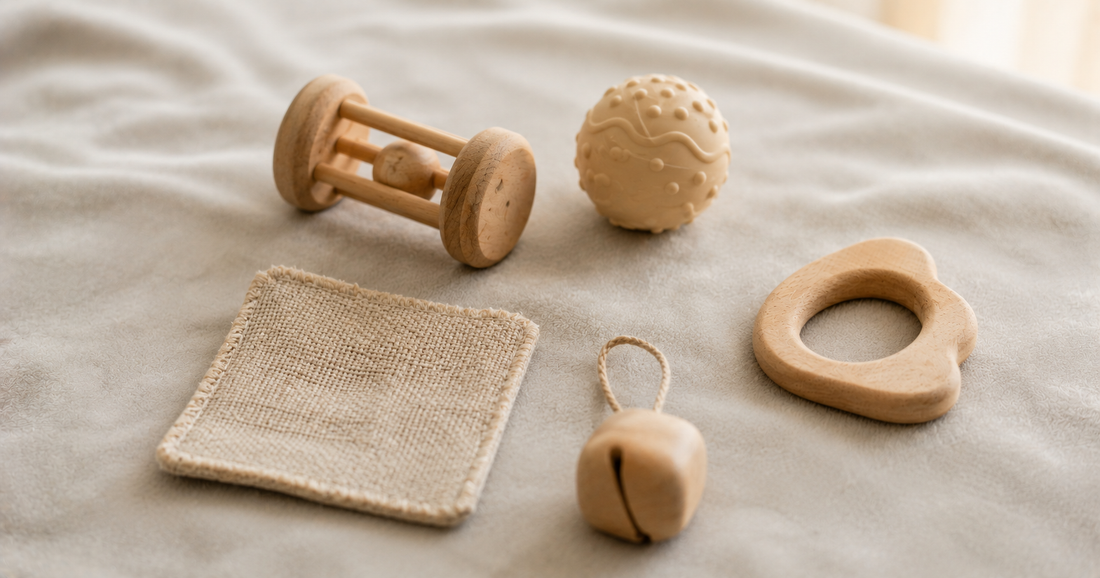 Collection de jouets sensoriels Montessori pour bébé - éveil sensoriel naturel