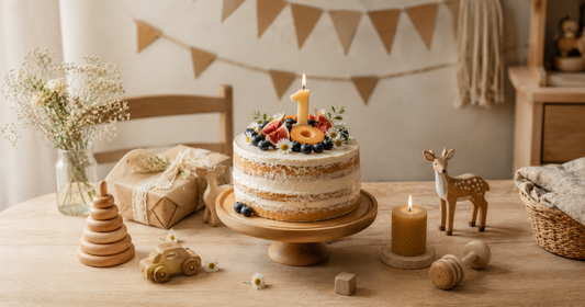 Premier anniversaire bébé avec cadeaux Montessori en bois naturel — jouets qui ont du sens