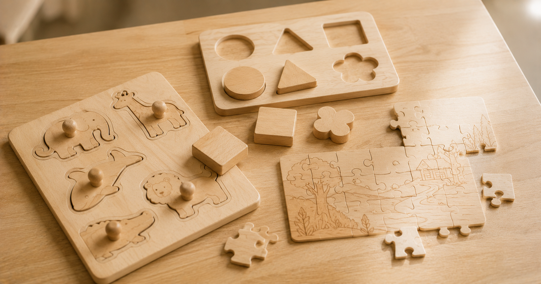 Collection de puzzles Montessori en bois naturel pour enfant de 12 mois à 6 ans
