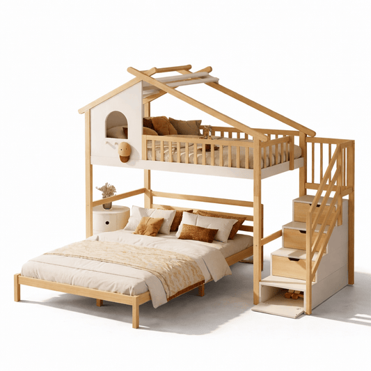 Lit cabane double bois - Enfant