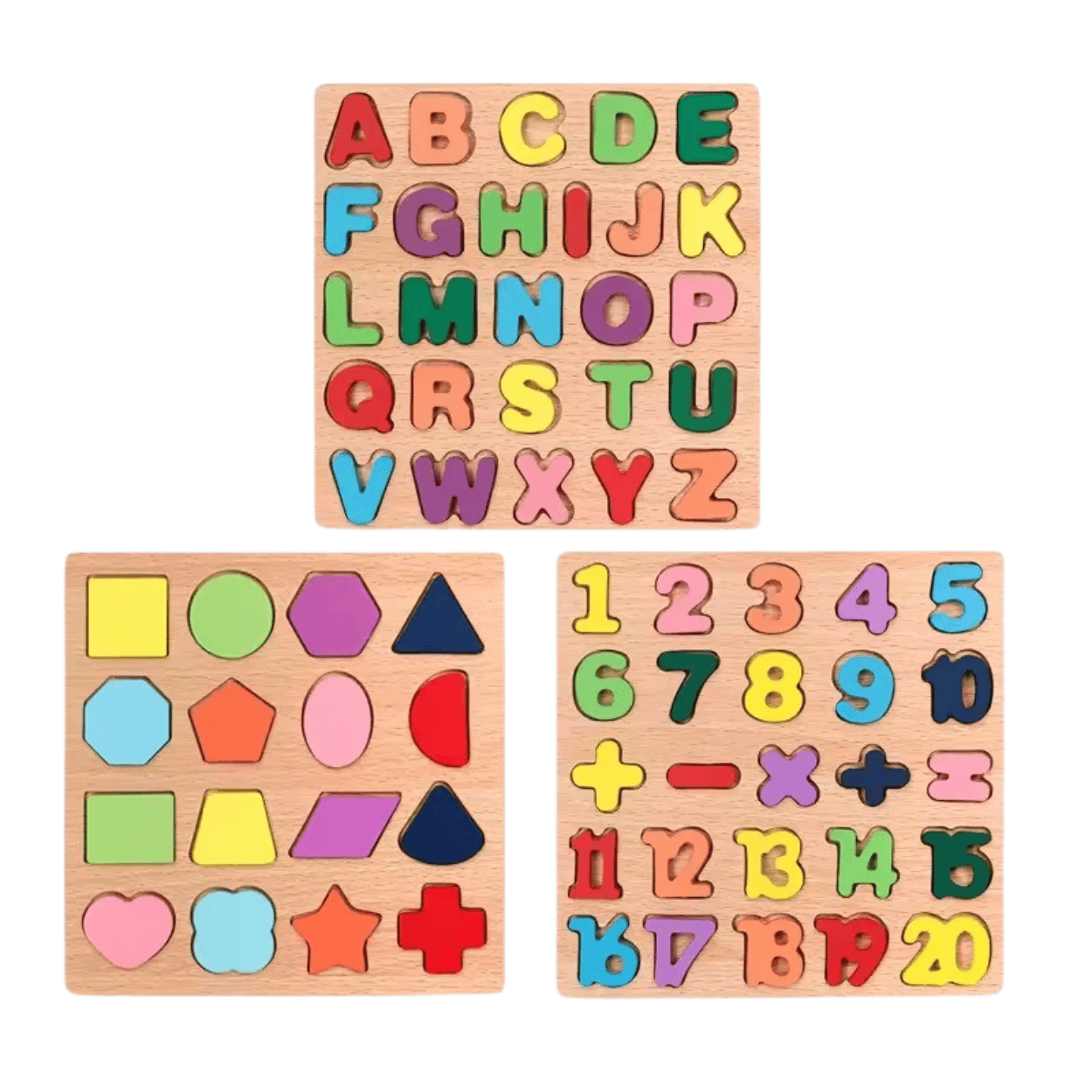 Puzzle en Bois Montessori - Lettres, Chiffres et Formes - Mon Cocon