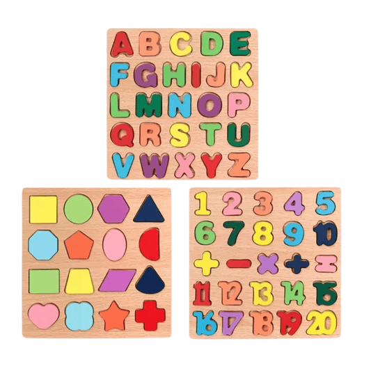 Puzzle en Bois Montessori - Lettres, Chiffres et Formes - Mon Cocon