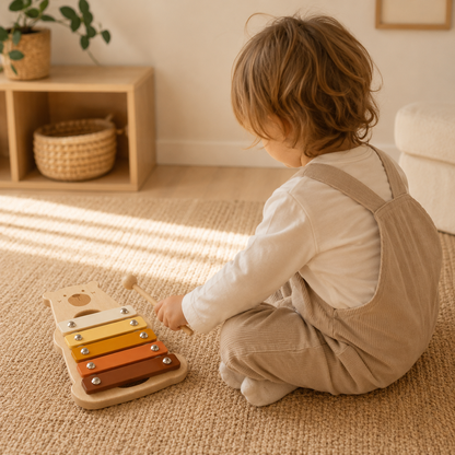 Enfant jouant avec un xylophone en bois Montessori – Mon Cocon