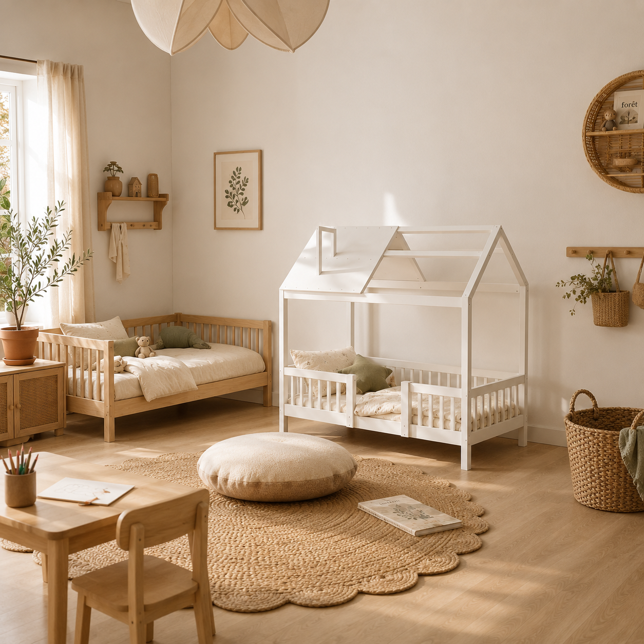Lit cabane enfant blanc dans une chambre scandinave style décoration