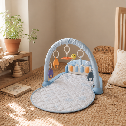 Tapis d'éveil bébé musical dans une chambre scandinave Montessori