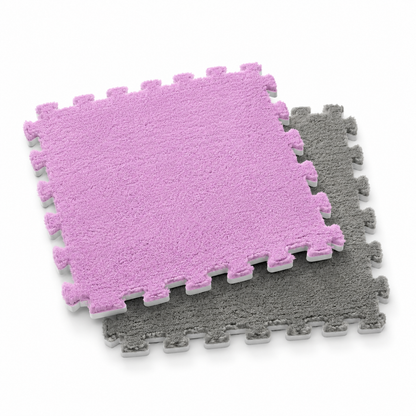 Tapis puzzle Montessori gris et violet pour bébé - carreaux veloutés emboîtables
