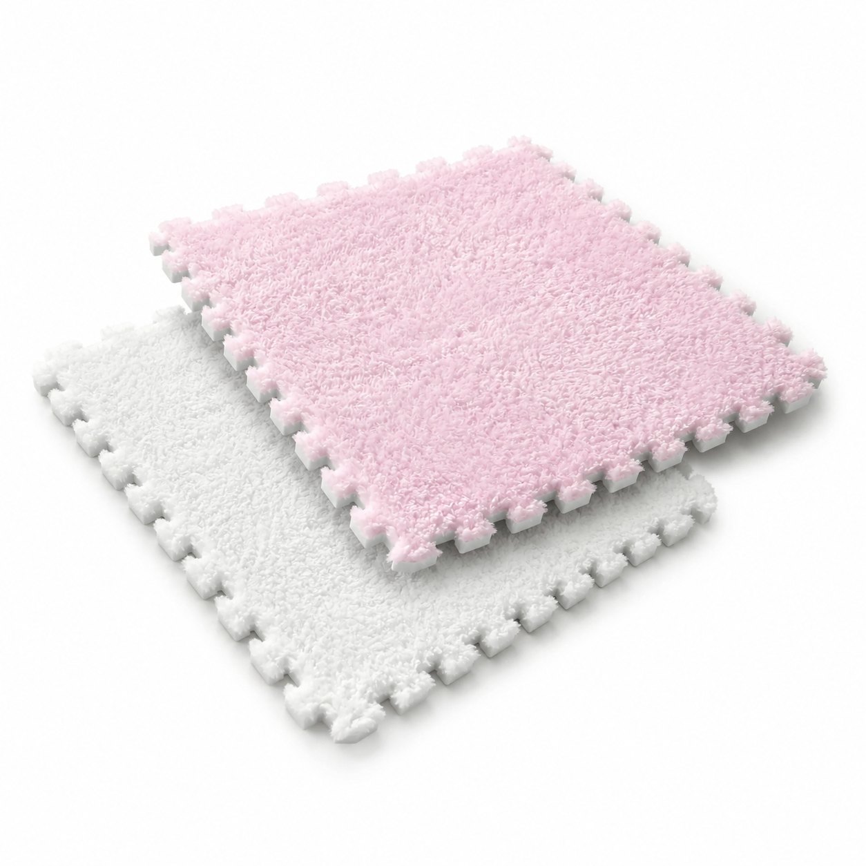 Tapis puzzle Montessori rose et blanc pour bébé - carreaux veloutés emboîtables