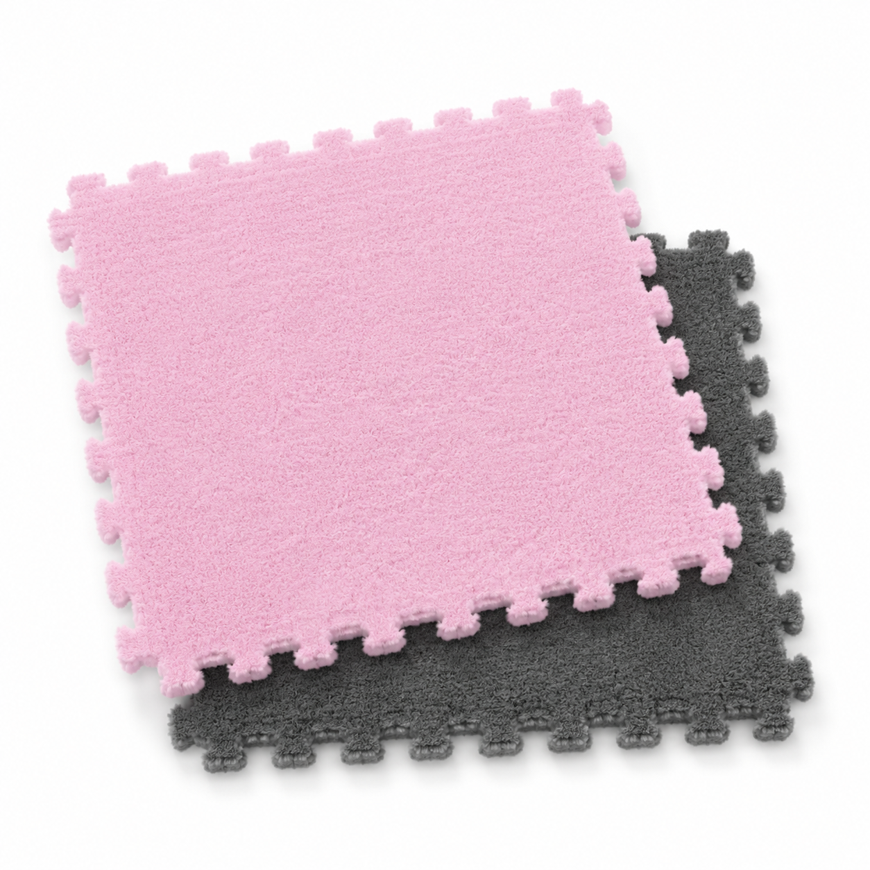Tapis puzzle Montessori rose et grisé pour bébé - carreaux veloutés emboîtables