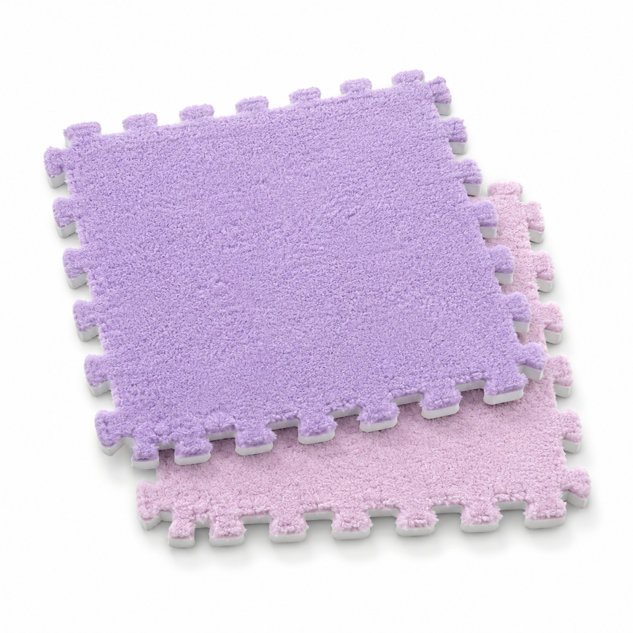 Tapis puzzle Montessori rose et violet pour bébé - carreaux veloutés emboîtables