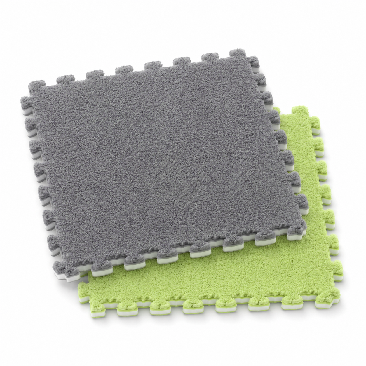 Tapis puzzle Montessori gris et gris pour bébé - carreaux veloutés emboîtables