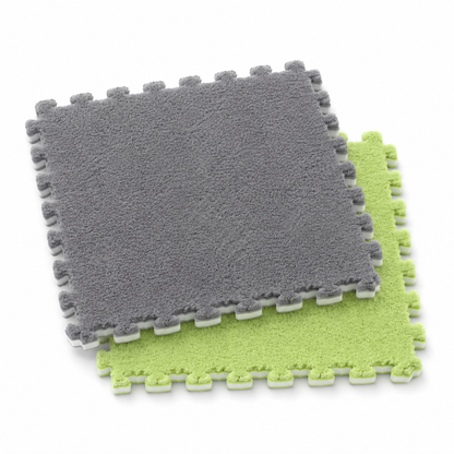Tapis puzzle Montessori gris et gris pour bébé - carreaux veloutés emboîtables